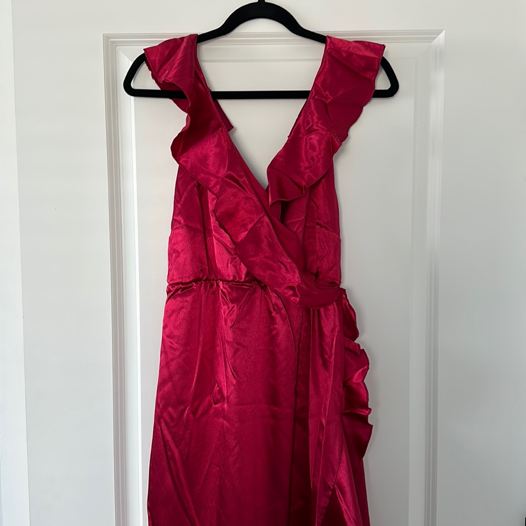 Little Mistress Maternity Frill Wrap Dress In Autumn Red